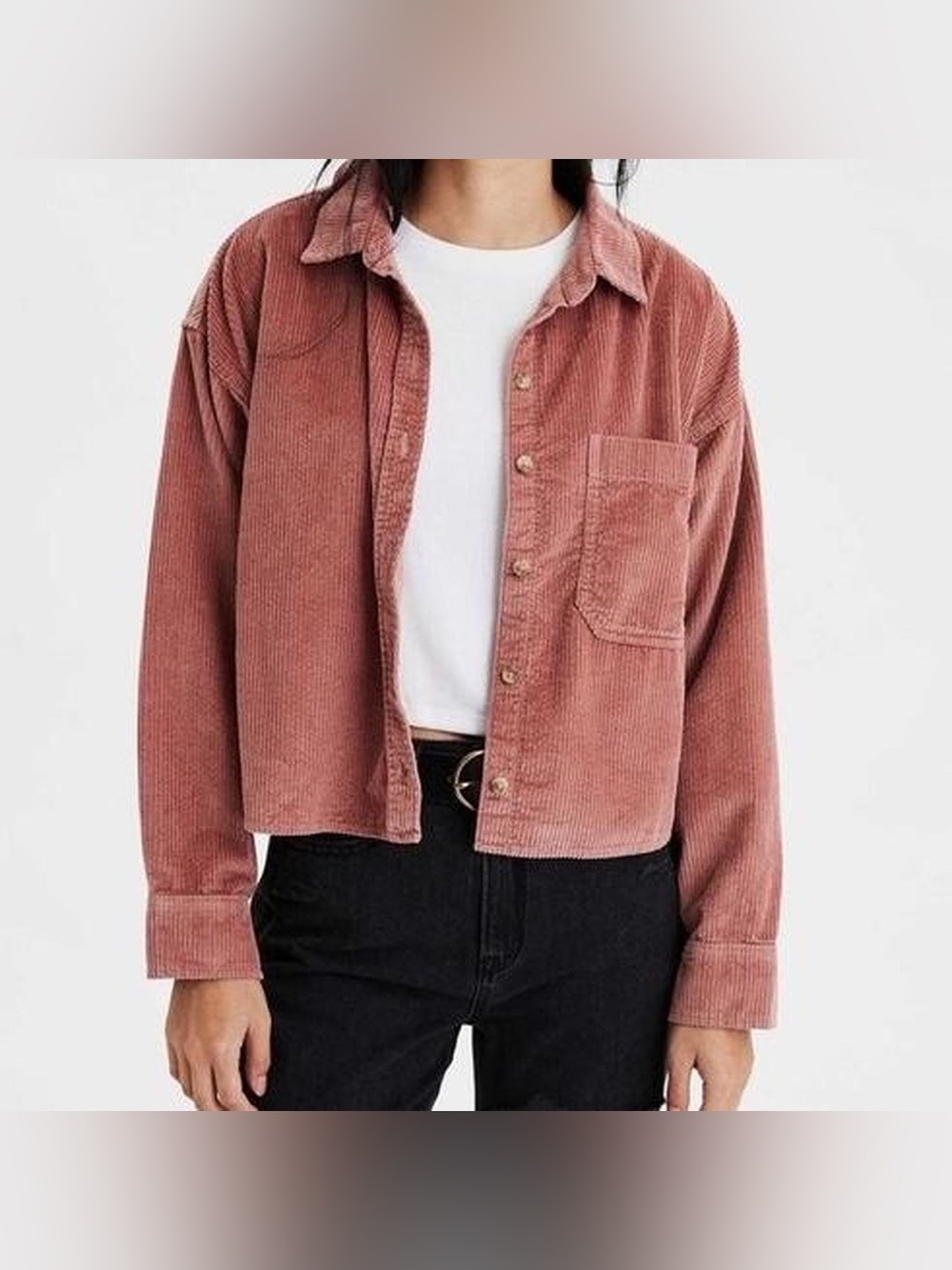 American Eagle Outfitters Corduroy Button-Up Jacket in Rose